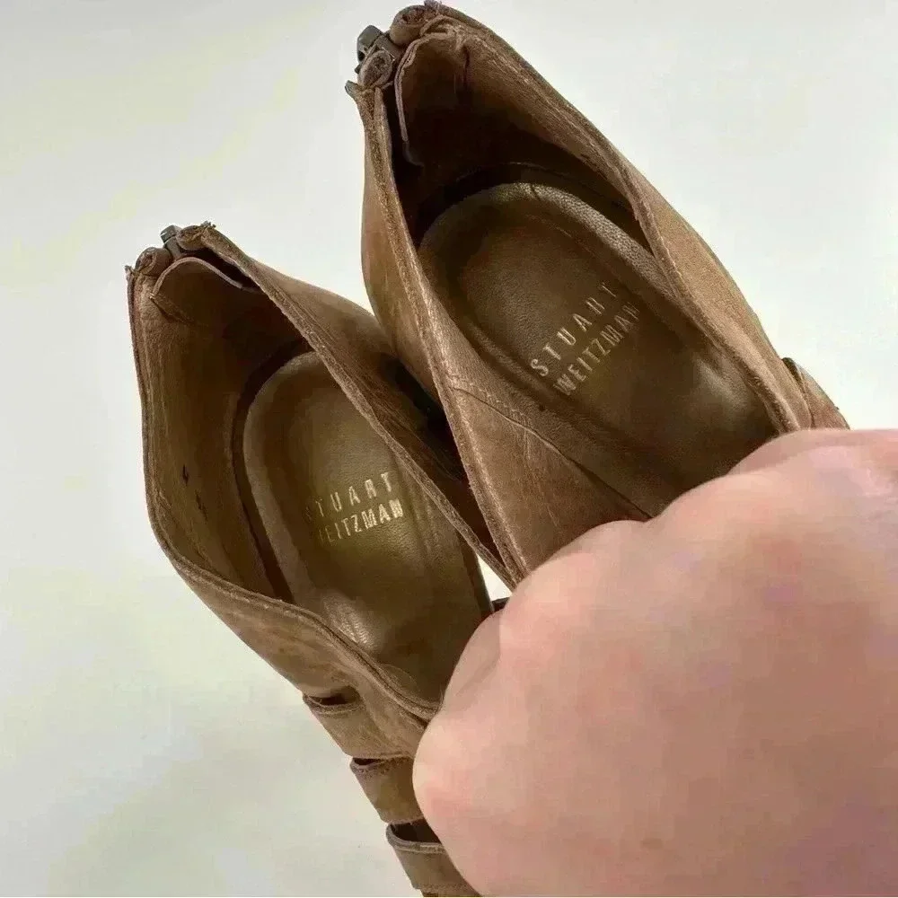 Stuart Weitzman womens platform ankle booties size 8.5 tan nubuck leather